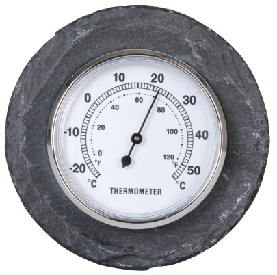 Esschert Design Thermometer, Temperaturmesser aus Schiefer, rund, Anzeige in Fahrenheit und Celsius, Ø ca. 10 cm 