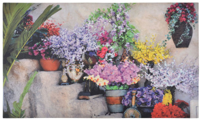 Esschert Design Türmatte "Blumen auf Treppe", Fussabtreter, Schuhmatte, 76 x 45 x 0,5 cm 