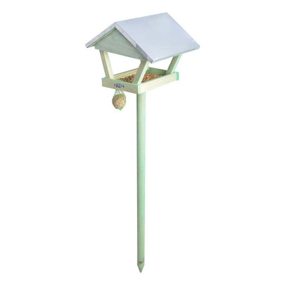 Esschert Design Vogelhaus, Vogelfutterhaus mit Dach auf Holzstab, mit Haken  für Futterball, ca. 28 cm x