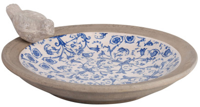 in Keramik aus blau-weiß, Vogelbad ca. 34 Vogeltränke, Esschert Design cm Ø