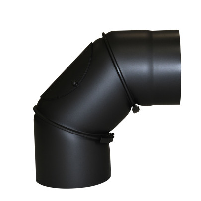 KaminoFlam® Bogen, Uni-Knie für Ofenrohre 90 Grad Senotherm schwarz 2 mm mit Tür 130 mm 