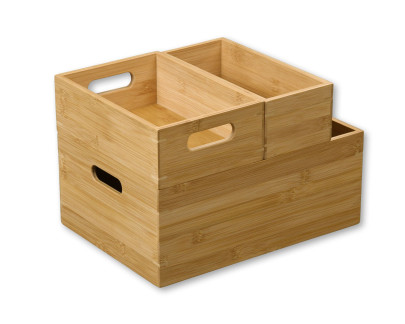 Kesper Holz Aufbewahrungsbox aus FSC-Bambus, Größe wählbar, Stapelkiste mit Grifflöchern, Spielzeugkiste, Behälter für Gewürze 