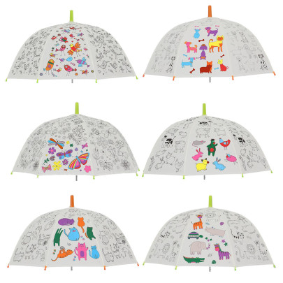 Rivanto® Kinder Regenschirm zum selber Ausmalen in verschiedenen Motiven Ø70,5 x 70 cm, Do-It-Yourself Regenschirm 