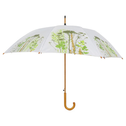 Rivanto® Kräuter-Regenschirm groß 120 cm weiß Holzgriff mit mechanischer Öffnung 