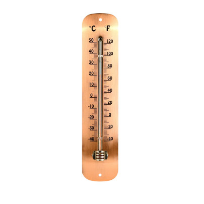 Rivanto® Thermometer aus verkupfertem Edelstahl, rotes Farbstoffpulver, 6,7 x 1,3 x 30cm, Garten Thermometer, Celsius und Fahrenheit Skala 