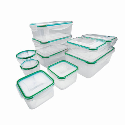 Steuber 10er Set Kunststoff Frischhaltedosen mit Deckel, grüne Silikondichtung, hitzebeständige Aufbewahrungsboxen rund, rechteckig, quadratisch mintgrün