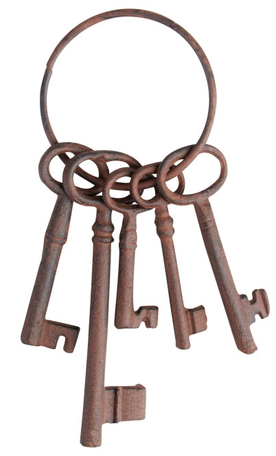 Esschert Design Deko Schlüsselbund, Dekoschlüssel, Gartendeko, mit fünf Schlüsseln, aus Gusseisen, Farbe: rot-braun, Maß