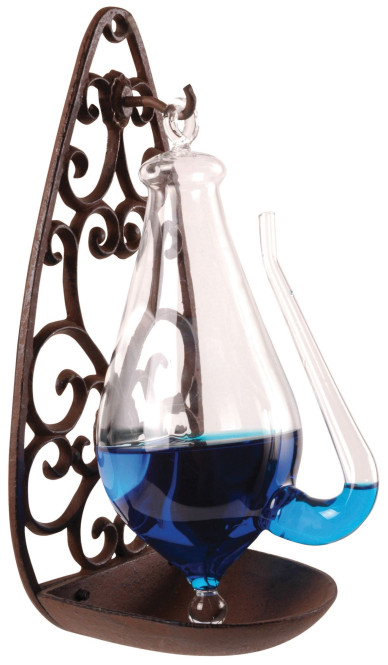 Esschert Design Glasbarometer mit blauer Flüssigkeit, aus Gusseisenhalterung, für Wandmontage, 14 x 12 x 28 cm