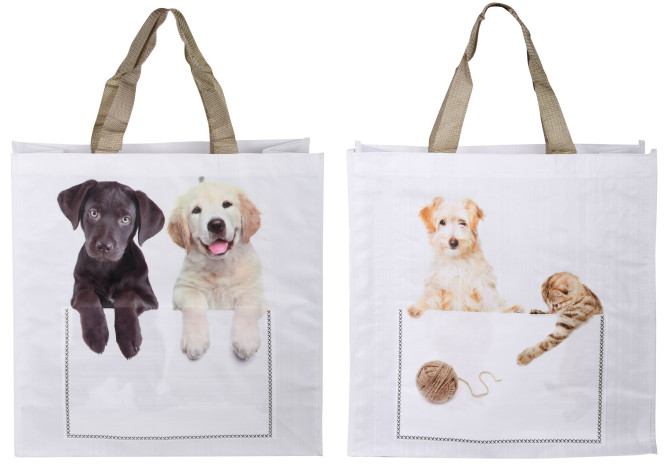 Esschert Design Kuckuck! Tasche Hund & Katze, aus Polyester, Einkaufstasche 2 versch. Designs, 40 x 14 x 40 cm, Design s