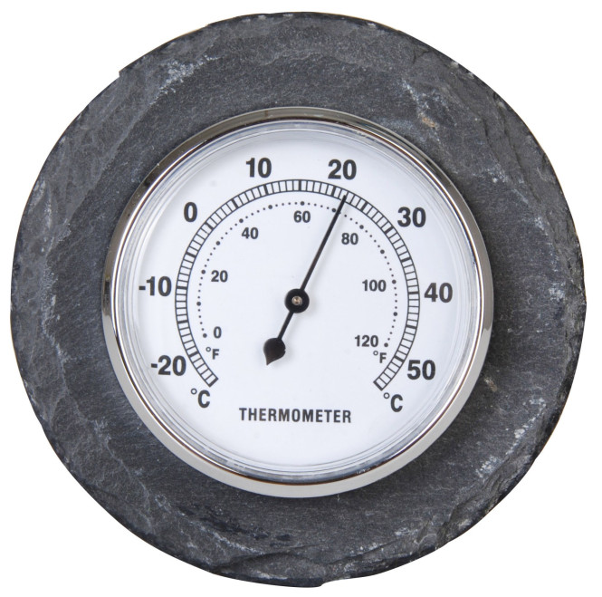 2 Stück Esschert Design Thermometer, Temperaturmesser aus Schiefer, rund, Anzeige in Fahrenheit und Celsius, Ø ca. 10 cm