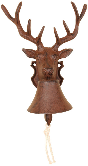 Esschert Design Türglocke mit Klöppel, Türklingel mit Motiv Hirsch aus rötlichem Gusseisen, ca. 22 cm x 15 cm x 27 cm