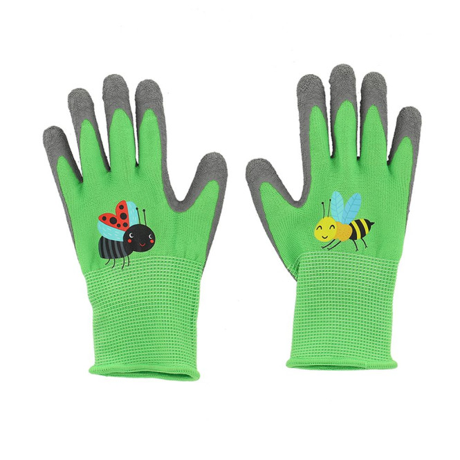 Rivanto® Kinder Gartenhandschuhe Insekten UNISEX/UNI-GRÖßE 18,5 cm lang aus Polyester/Latex grün