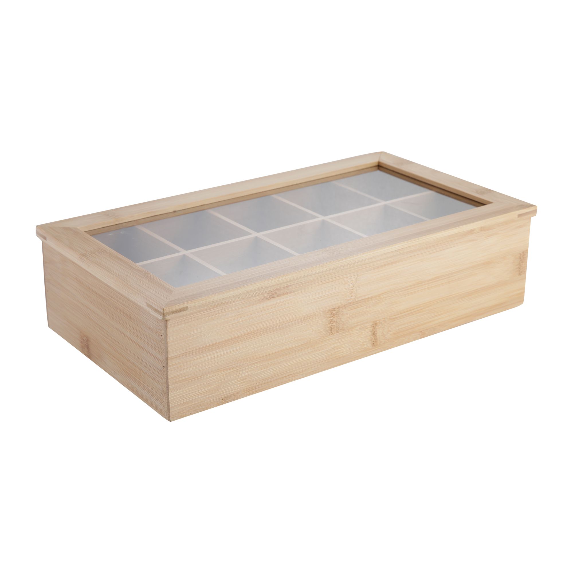 AXENTIA Tee-Box mit Sichtfenster, Aufbewahrungsbox aus Bambus mit 10 Fächern  für Teebeutel, 36 x 9