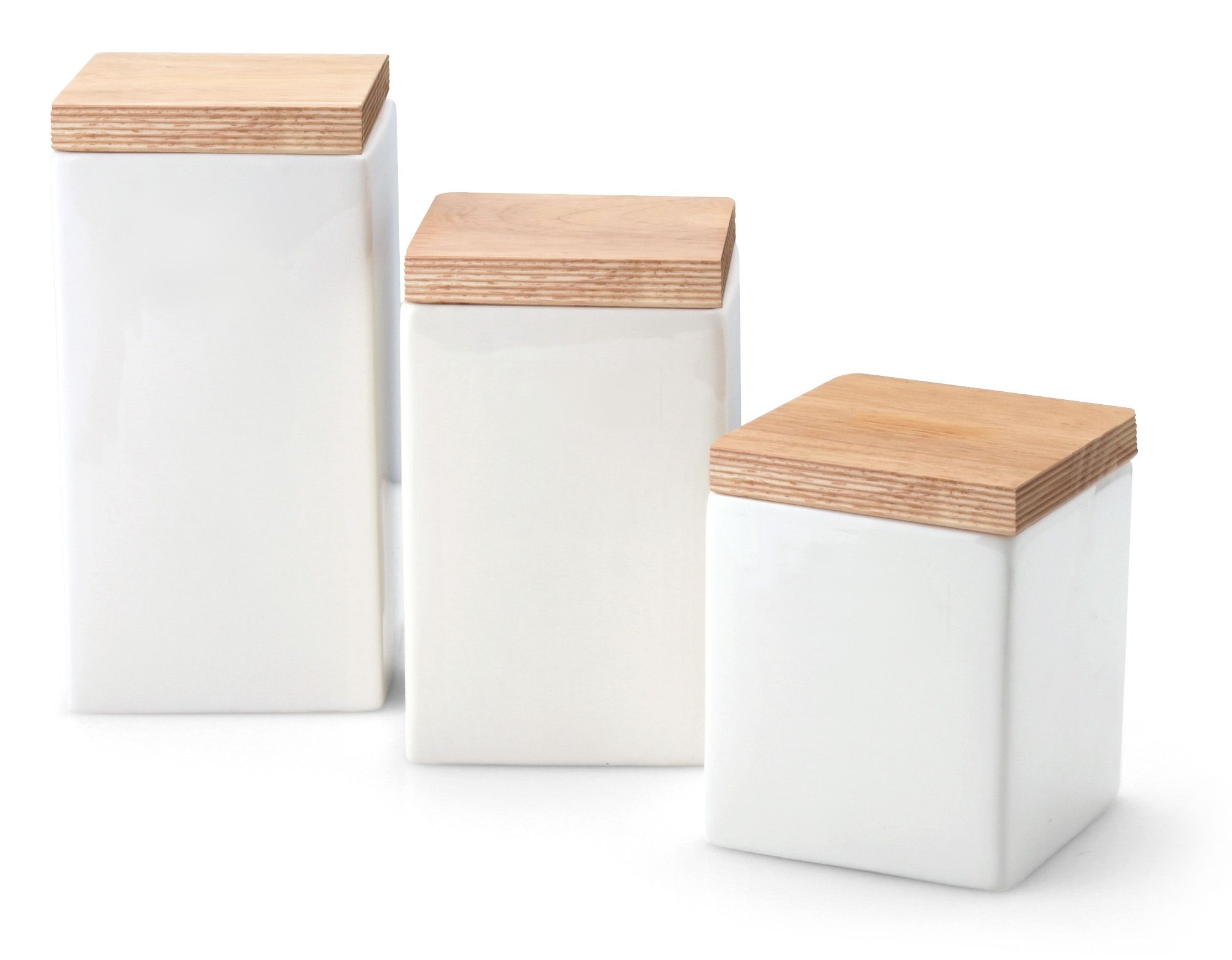 Continenta 3er Set Vorratsdosen aus Keramik, quadratisch, mit Holzdeckel,  Profi Vorratsbehälter, 0,8 Liter, 1,0
