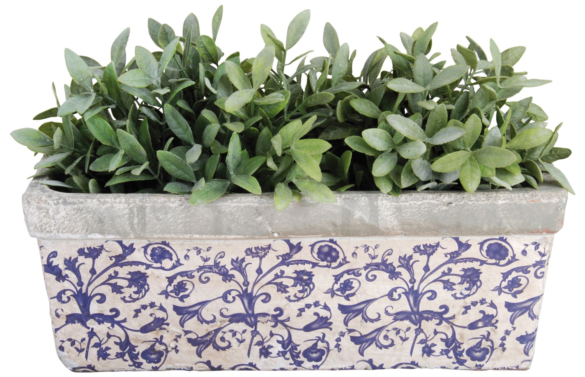 Esschert Design Balkonkasten, Blumenkasten aus Keramik in blau-weiß, ca. 40  cm x 16 cm x