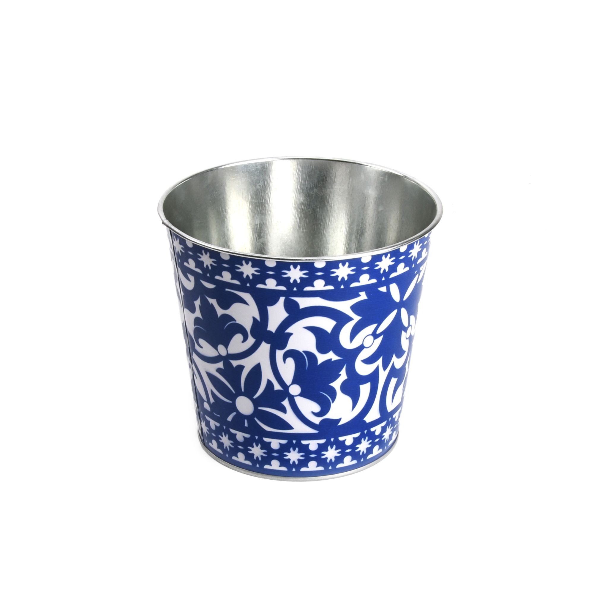 Rivanto® Portugiesischer Blumentopf aus Metall, Ø 7 x Höhe 12 cm, blau-weiß  Design, Blumenschale,